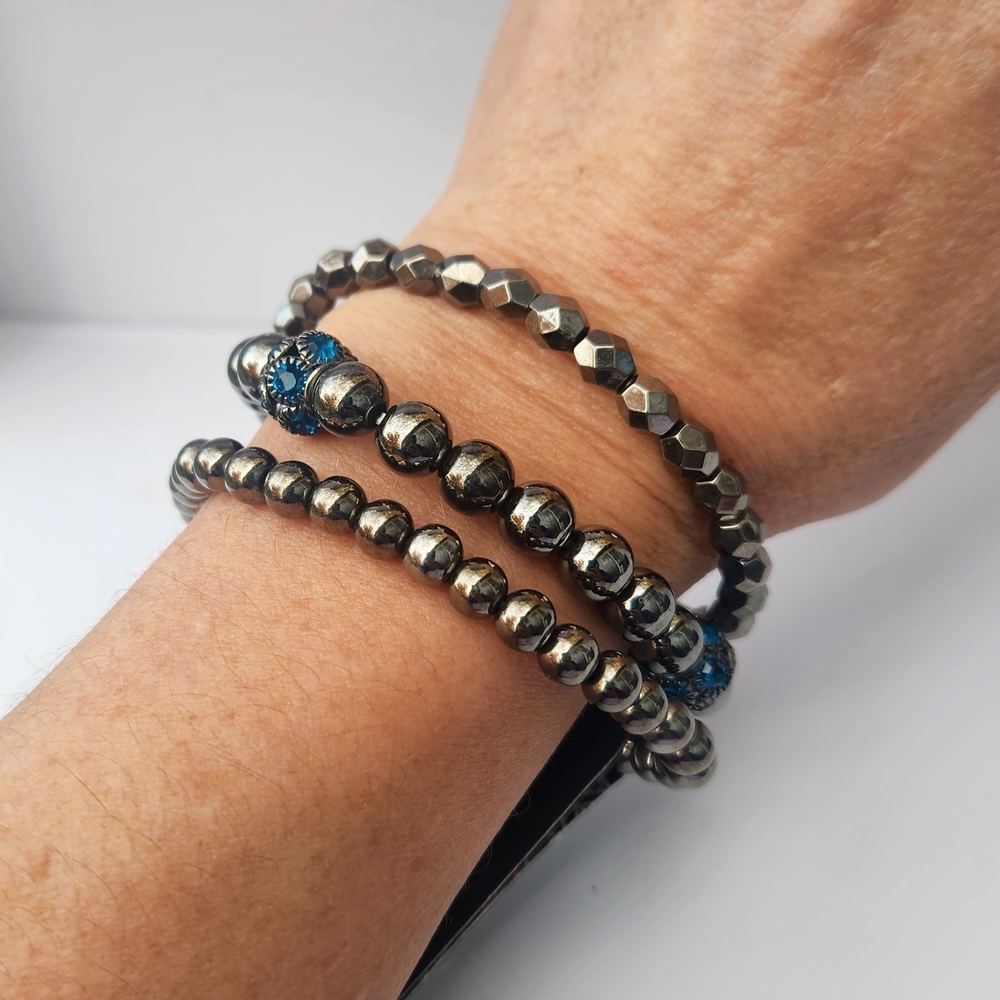 Silver and Blue Beaded Bracelet